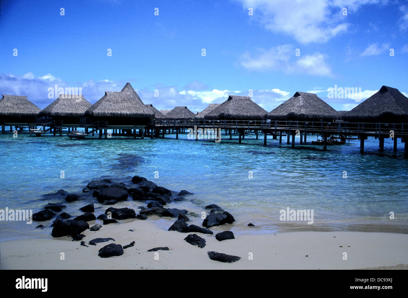 Sheraton Hotel bungalow Moorea, Tahiti, Polinesia Foto Stock