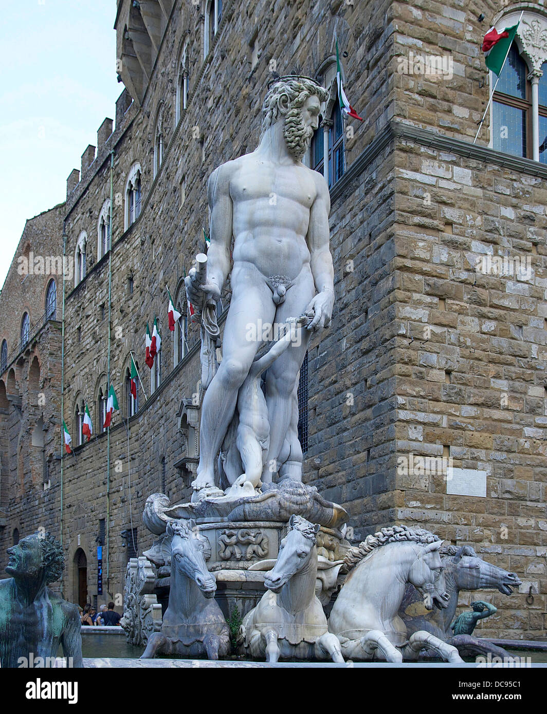 La fontana di Nettuno" dal Giambologna, frammento, Piazza della Signoria, Firenze, Italia Foto Stock