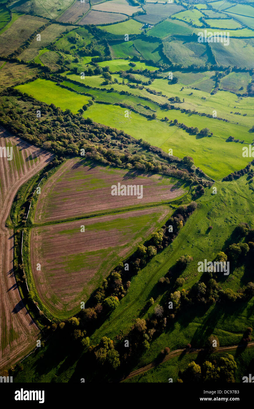 Vista aerea di terreni agricoli nel Somerset, Regno Unito. Foto Stock