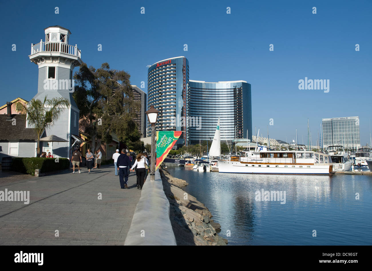 Faro Harbourside skyline della città al Seaport Village MARINA SAN DIEGO CALIFORNIA USA Foto Stock