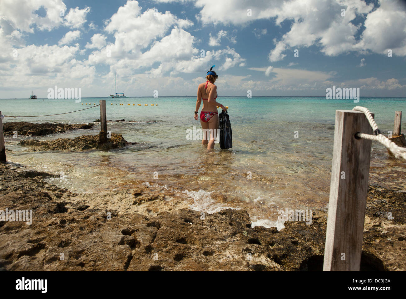 Messico, Cozumel. Giovane donna al parco di snorkeling al Paradise Reef. Cozumel, Messico. (MR) Foto Stock