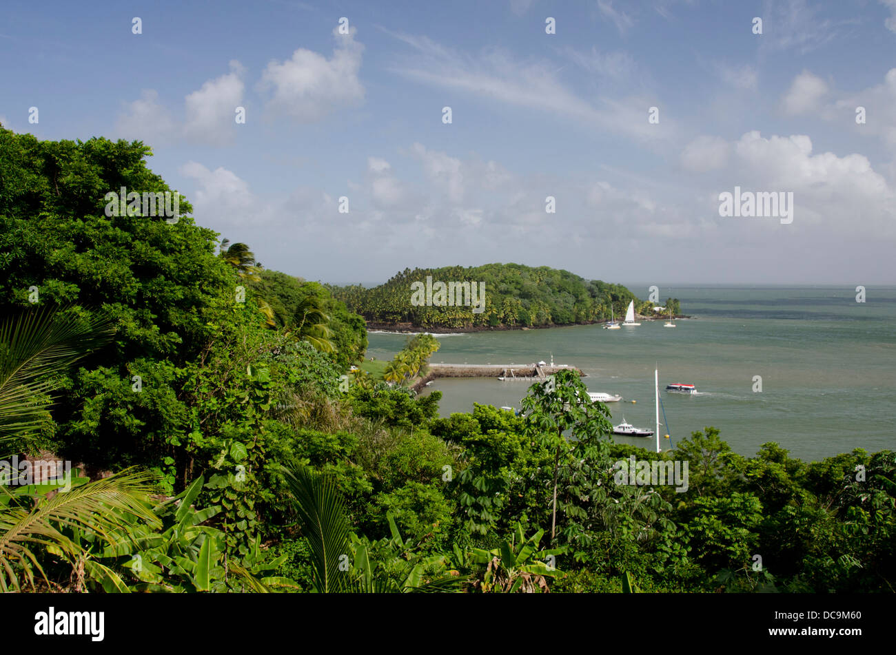 Territorio Francese d'oltremare, Guiana francese, salvezza isole. Vista di Ile Saint-Joseph da Ile Royale. Isola Vista Giungla Foto Stock