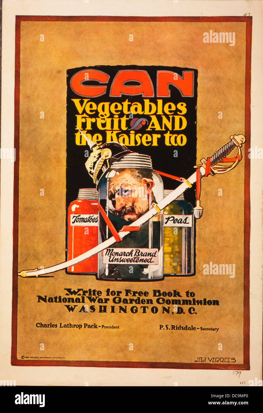 È in grado di verdura e di frutta il kaiser troppo WW I poster creato per la guerra nazionale, giardino commissione da J. Paul Verrees c. 1918 Foto Stock