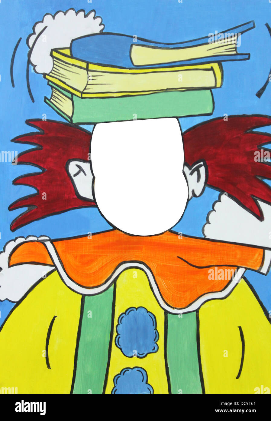 Abstract di sfondo colorato clown dipinto con faccia vuota e copia di spazio. Opere originali di pittura. Foto Stock