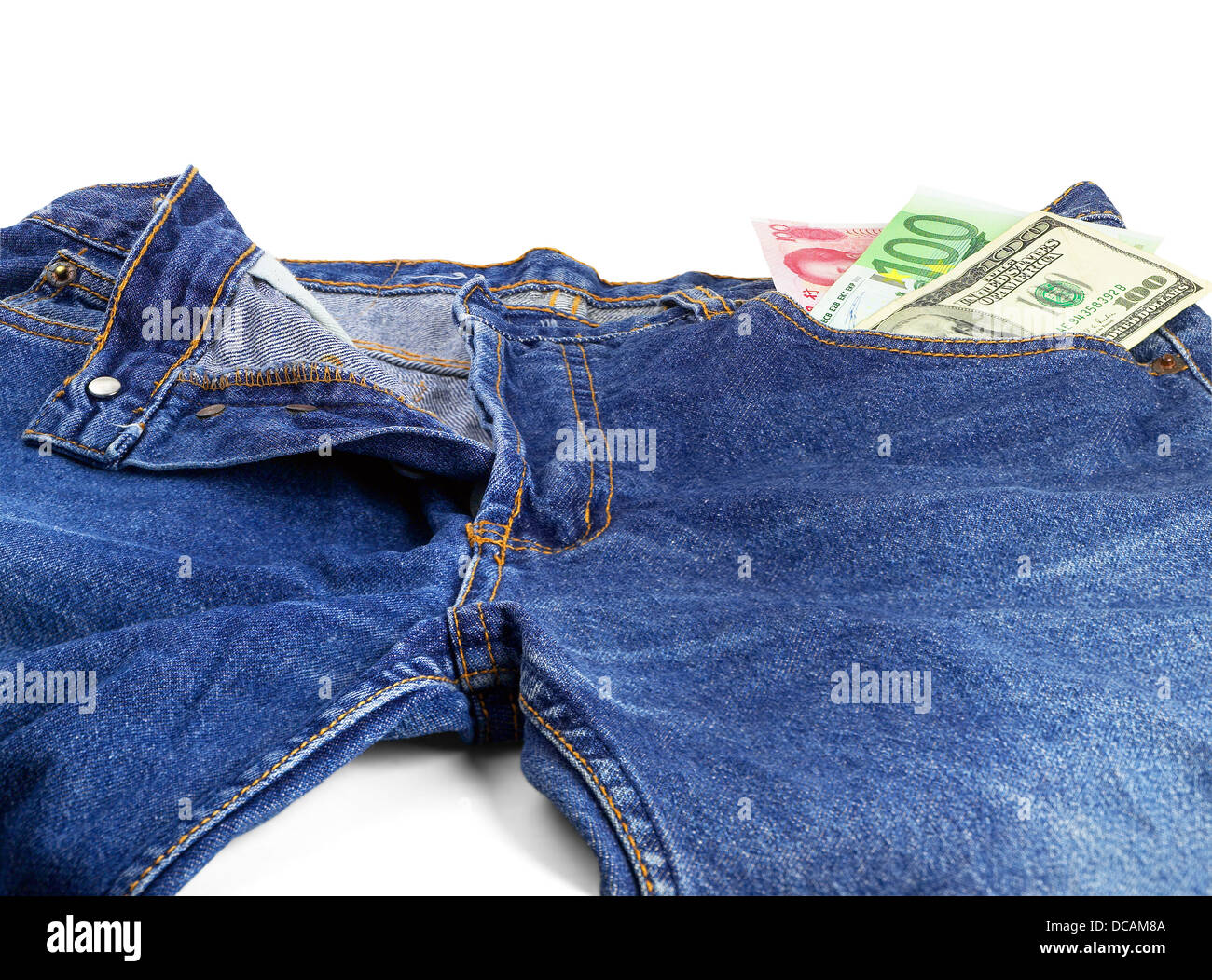 Bluejeans e denaro Foto Stock