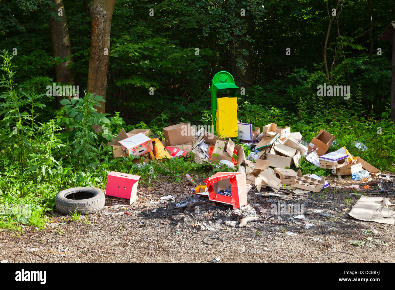 Rifiuti in discarica in prossimità foresta - inquinamento dell ambiente. Foto Stock