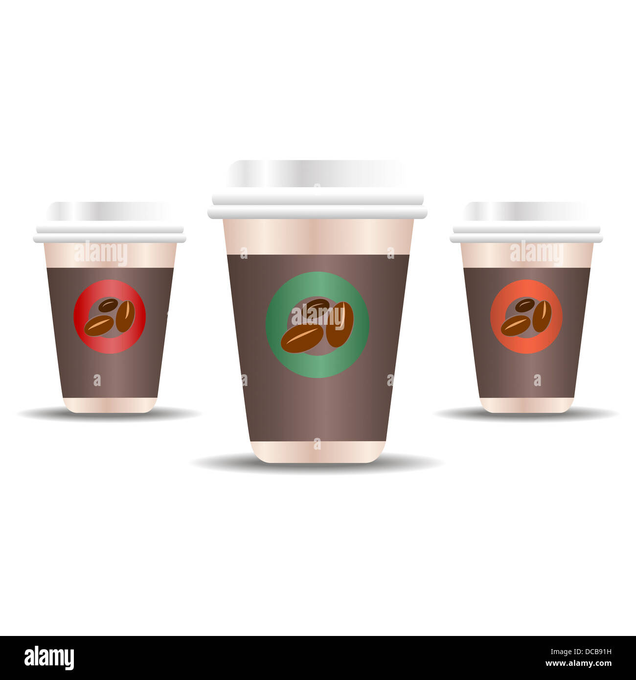 Illustrazione vettoriale di un takeaway tazza da caffè con fagioli Foto Stock