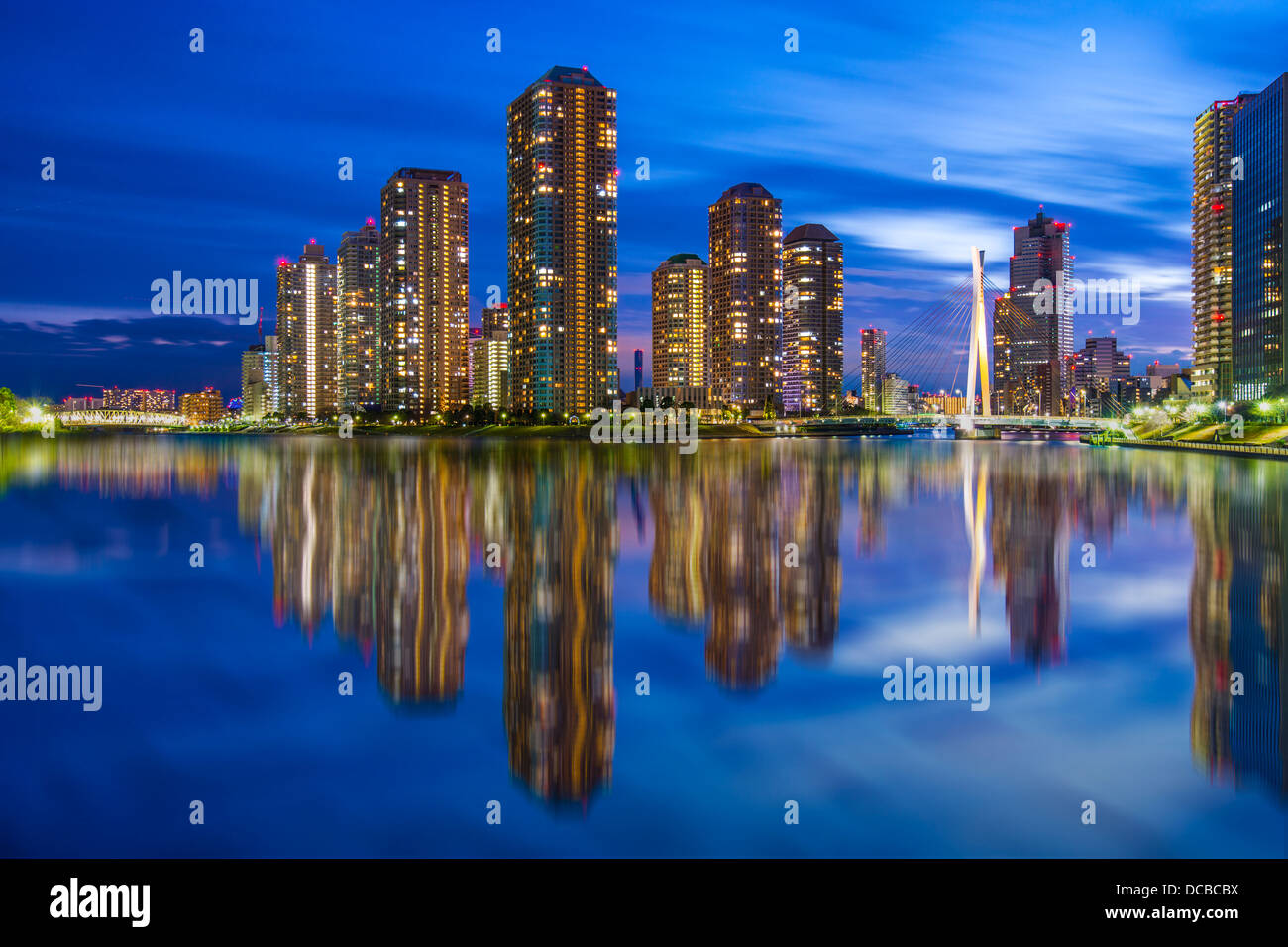 Tsukishima skyline di Tokyo, Giappone. Foto Stock