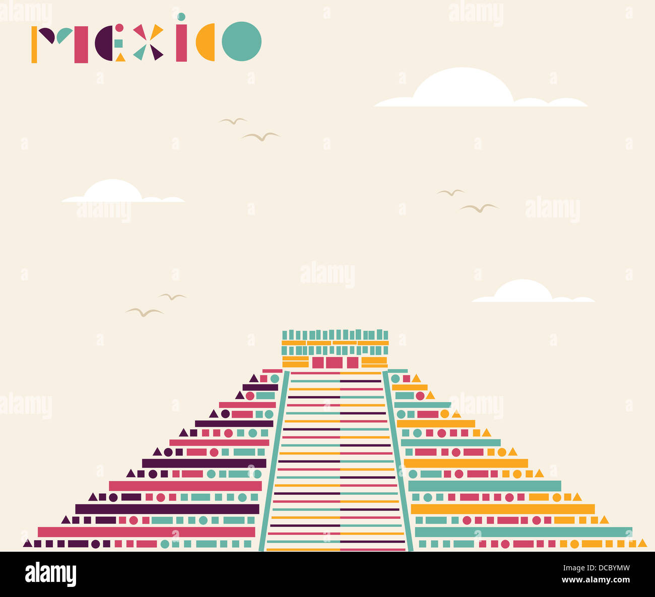 La piramide messicana triangolo figura geometrica. File vettoriale stratificata per una facile manipolazione e colorazione personalizzata. Foto Stock
