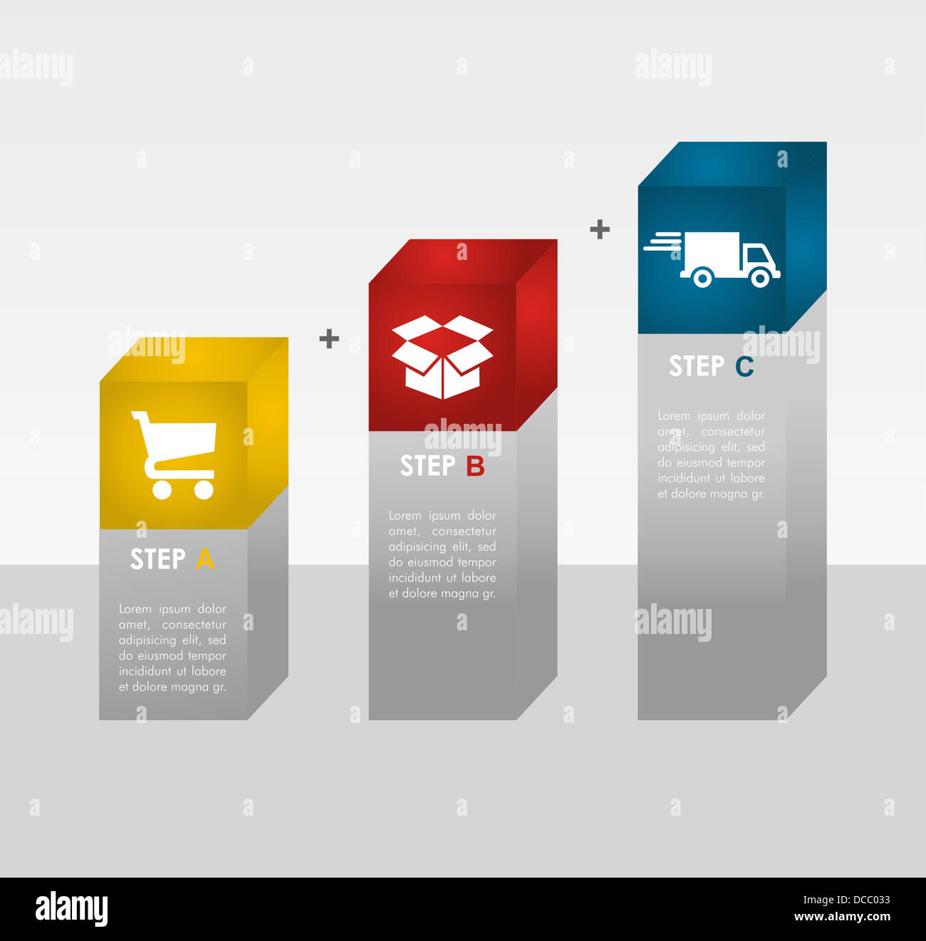 Web shopping e info spedizione icone grafiche per fasi. File vettoriale stratificata per una facile manipolazione e colorazione personalizzata. Foto Stock