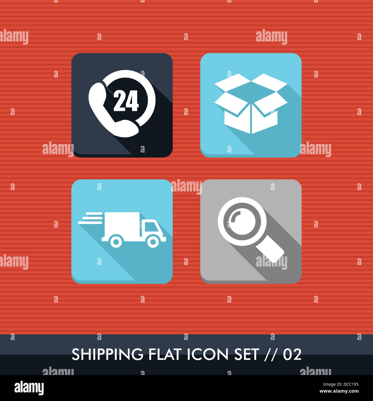Colorate piatte spedizione icon set, sempre aperto comprare consegna online app. File vettoriale stratificata per operazioni di editing semplici. Foto Stock