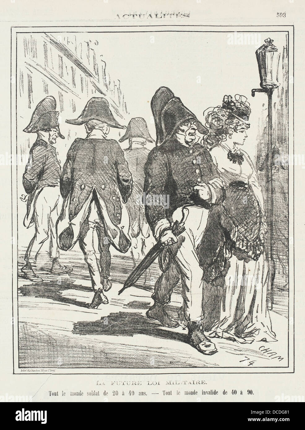 Questa opera d'arte, intitolata *la Future loi militaire*, rappresenta un commento satirico sulla coscrizione militare, che illustra le opinioni sociali sull'età e sul dovere militare. Parte della collezione LACMA. Foto Stock