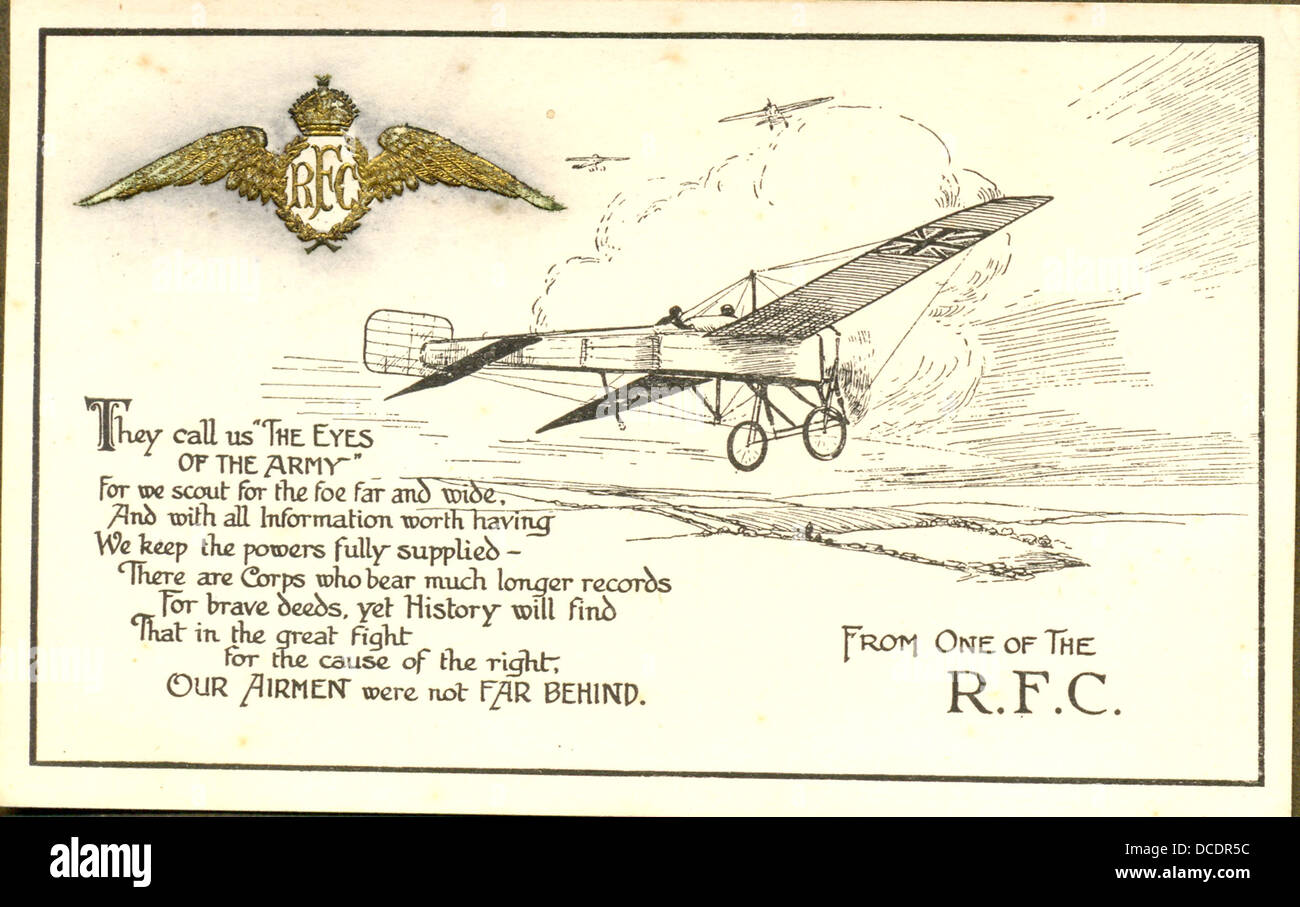 La guerra mondiale una cartolina con il Royal Flying Corps badge Foto Stock