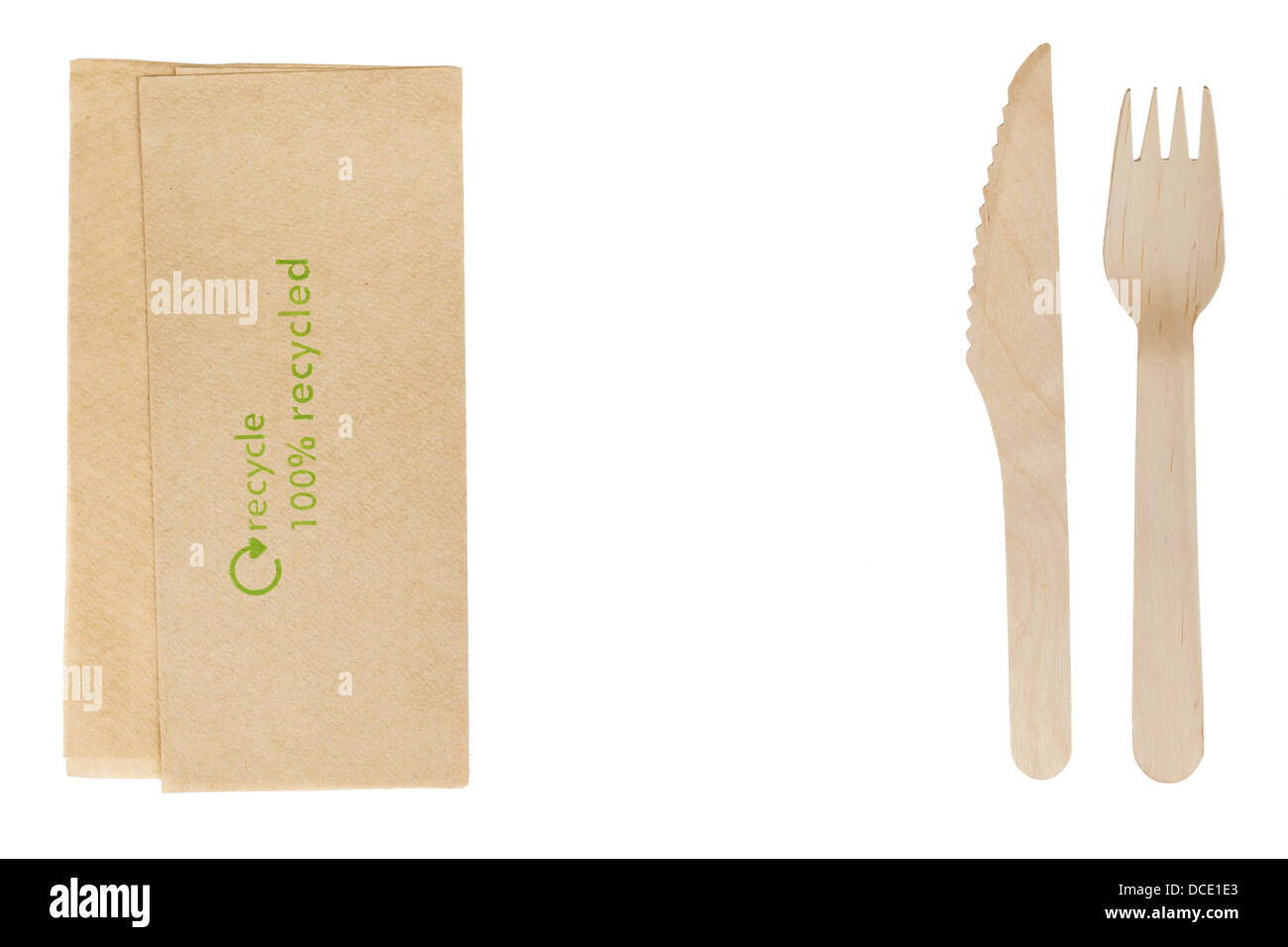 Riciclato set di posate con tovagliolo Foto Stock