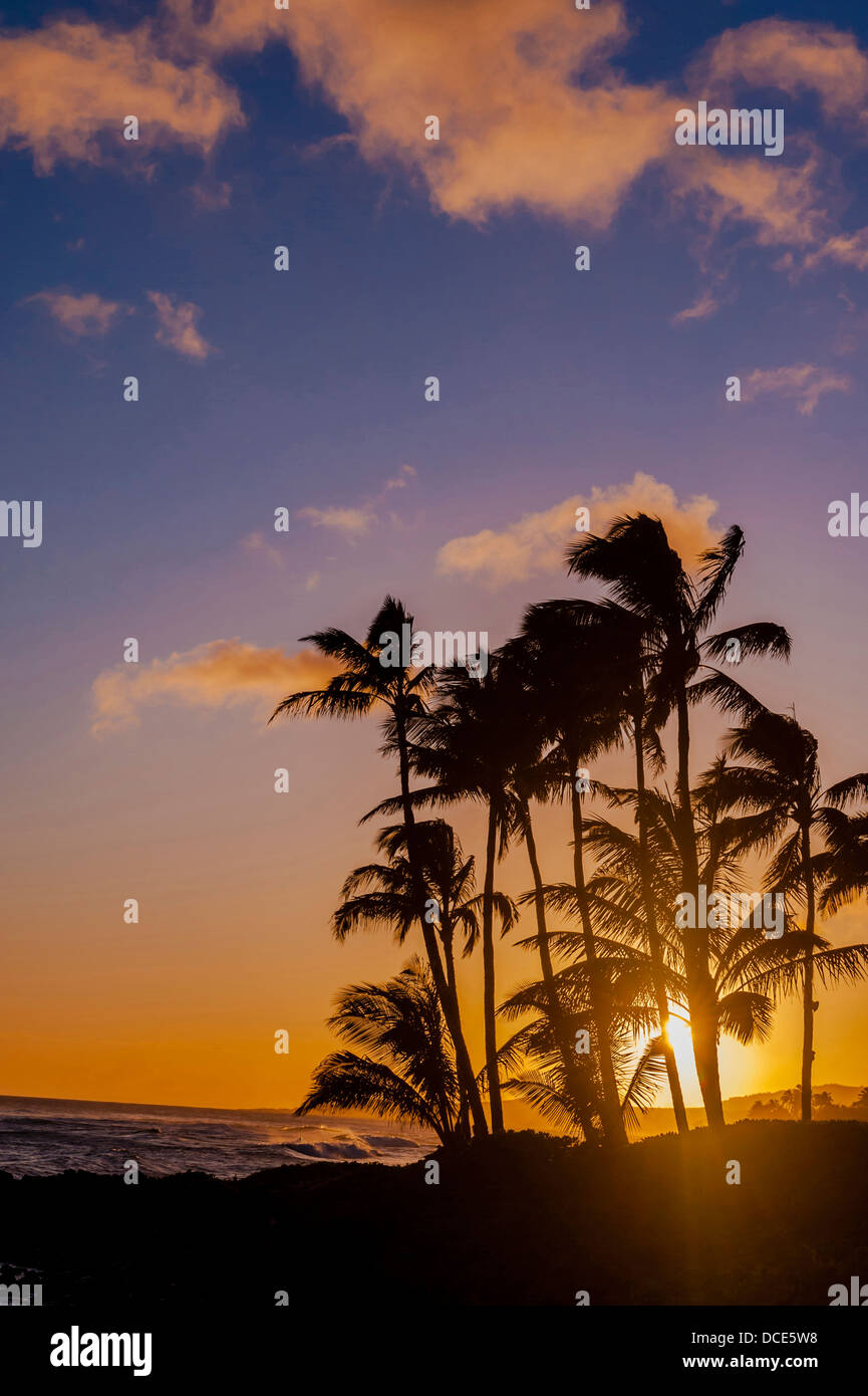 Stati Uniti d'America, Hawaii, Kauai. Sunset presso Poipu Beach sul Kauai. Foto Stock
