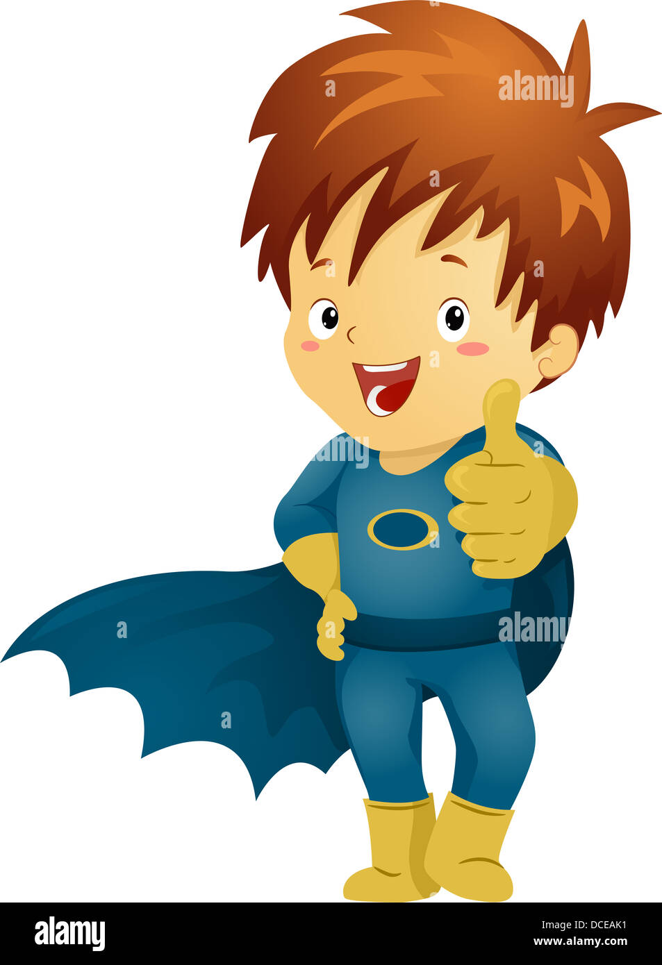 Illustrazione di un capretto piccolo ragazzo supereroe facendo un segno OK Foto Stock