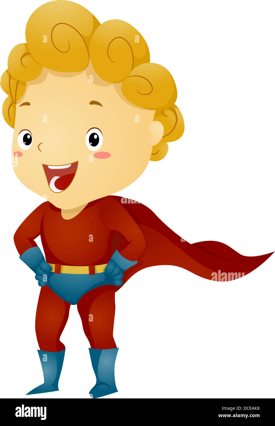Illustrazione di un capretto piccolo ragazzo supereroe in un supereroe pongono Foto Stock
