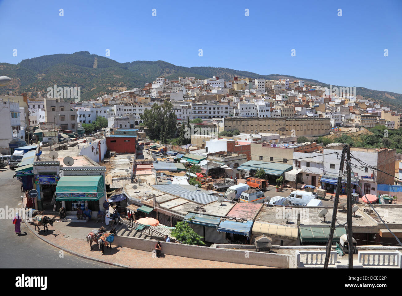 Vista sulla città di Moulay Idriss, Marocco, Africa del Nord Foto Stock
