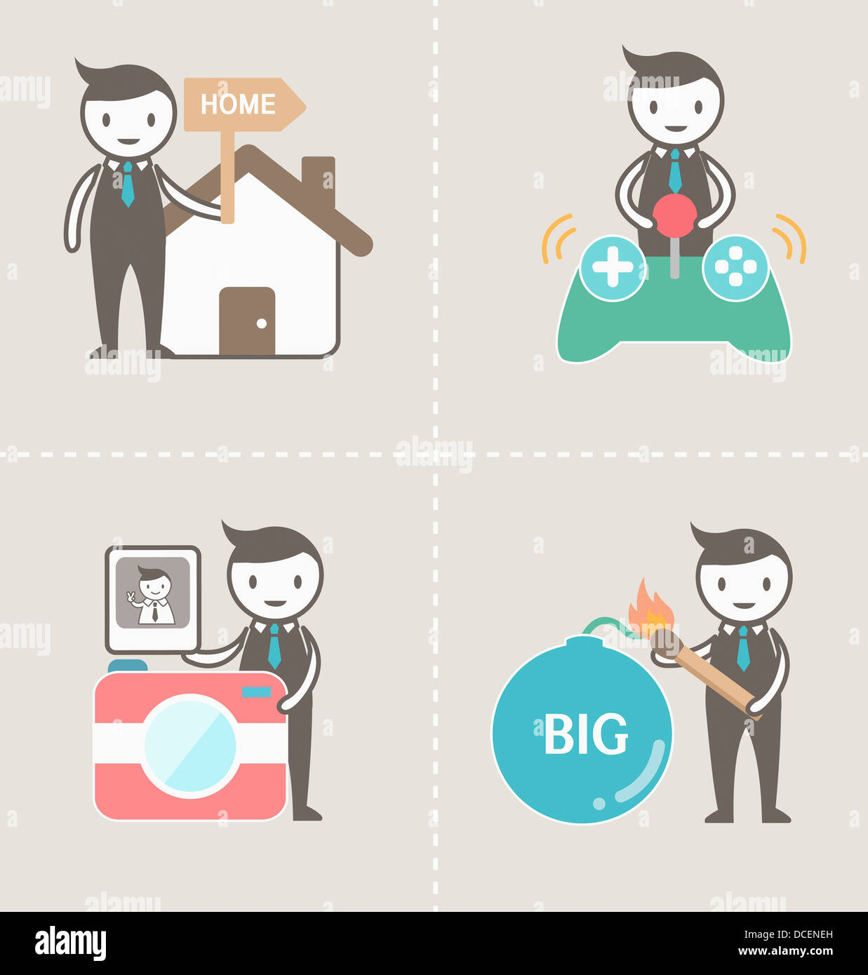 Illustrazione dei caratteri differenti azioni Foto Stock