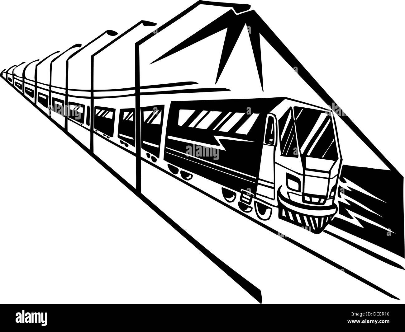 Treno in stazione. Design predisposto per il vinile. Foto Stock