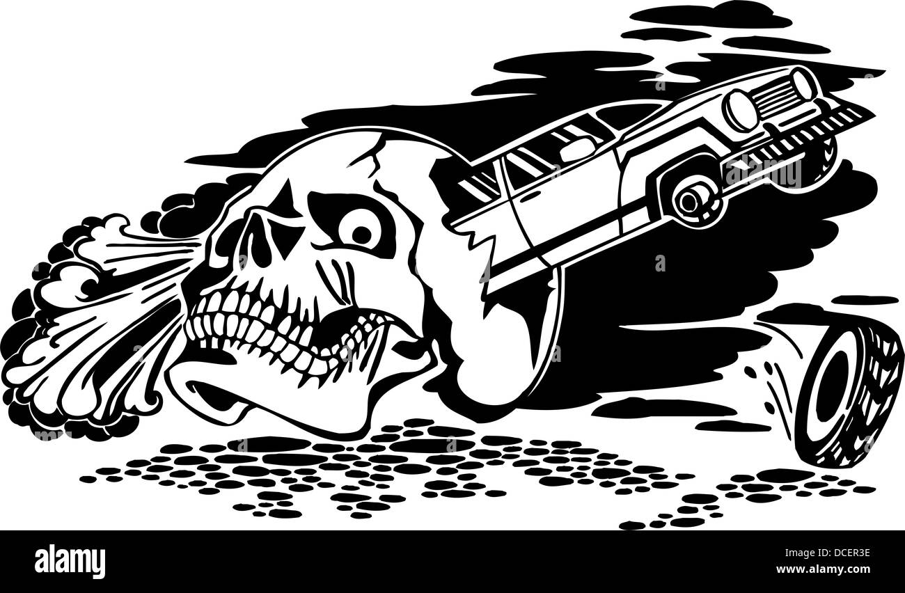 Cranio e macchina. Design predisposto per il vinile. Foto Stock