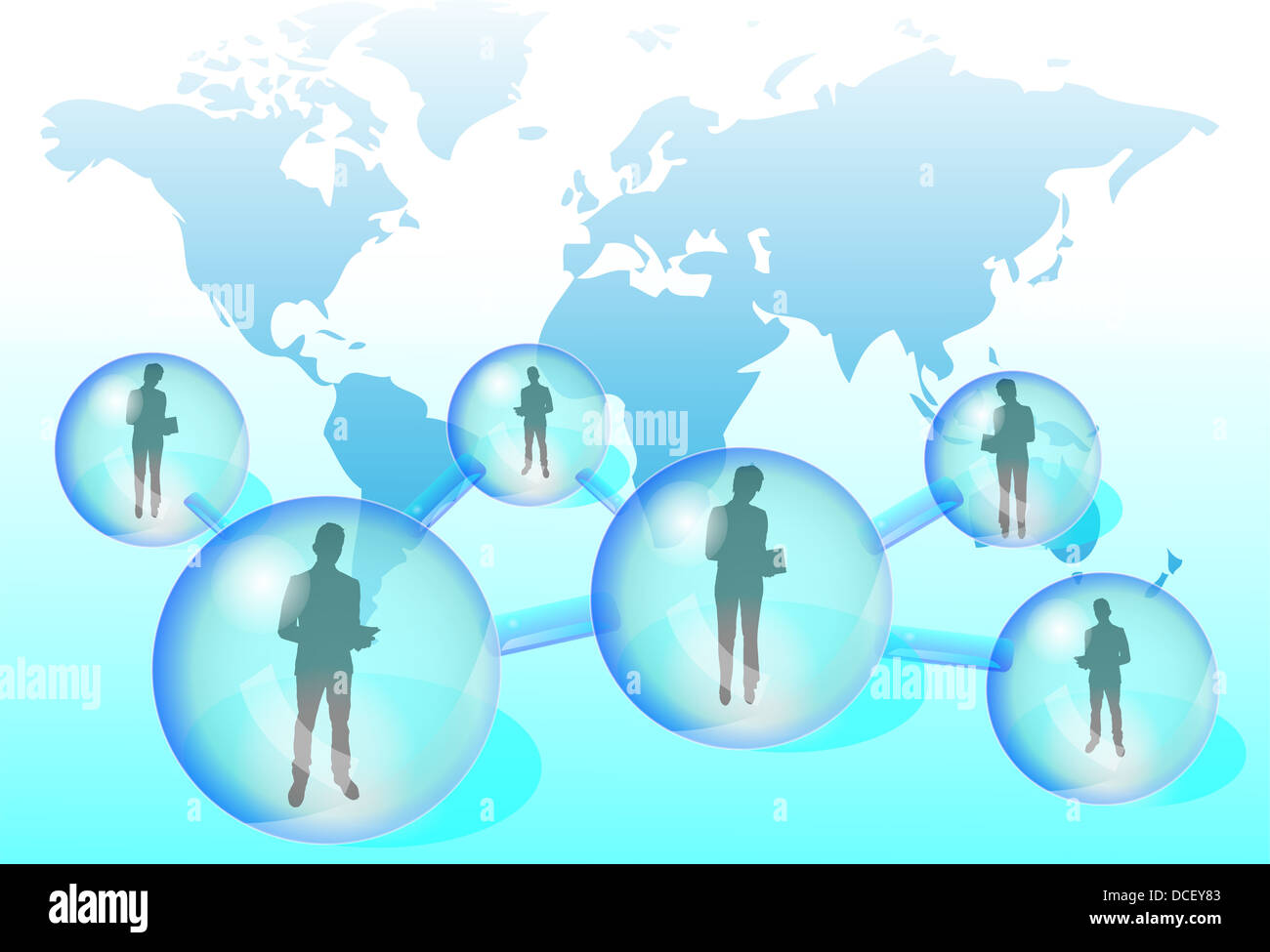 Illustrazione della gente di affari con la compressa nella rete sociale Foto Stock