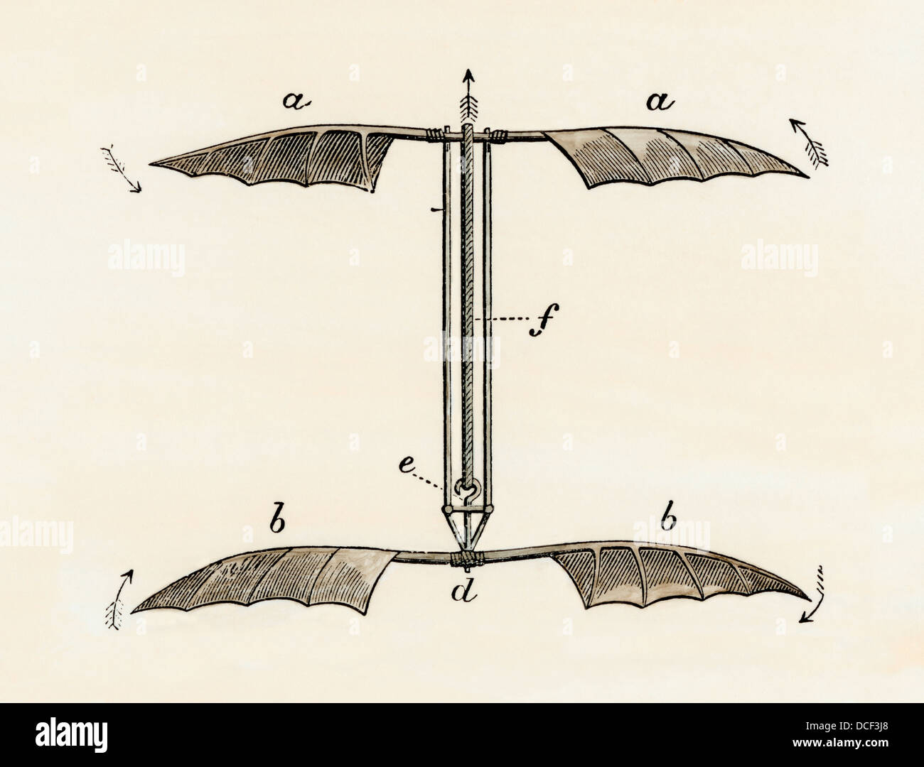 Pale per rotori di elicotteri, o vite-modello, da Penaud, 1872. Colorate a mano la xilografia Foto Stock