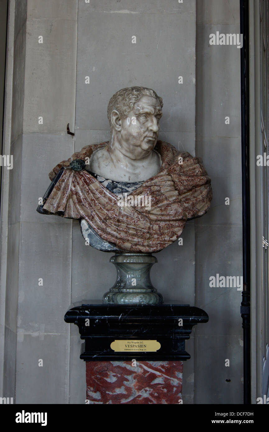 Xvii secolo busto in marmo, da Firenze, Italia, di Vespasiano, (9-79), primo imperatore romano della dinastia Flavia, sul display a Foto Stock