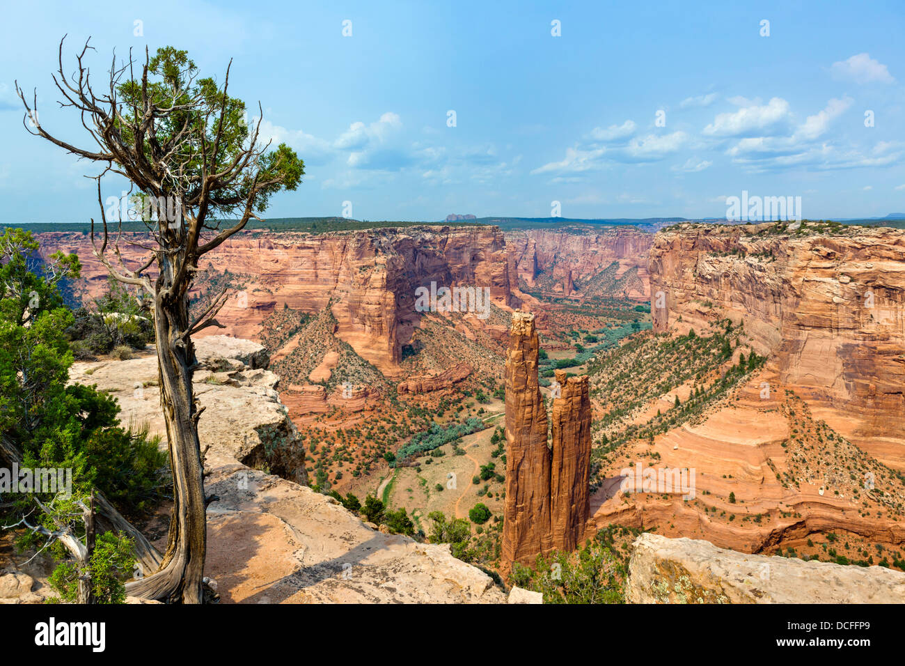 Spider Rock visto dal bordo Sud in Canyon De Chelly National Monument, Chinle Arizona, Stati Uniti d'America Foto Stock