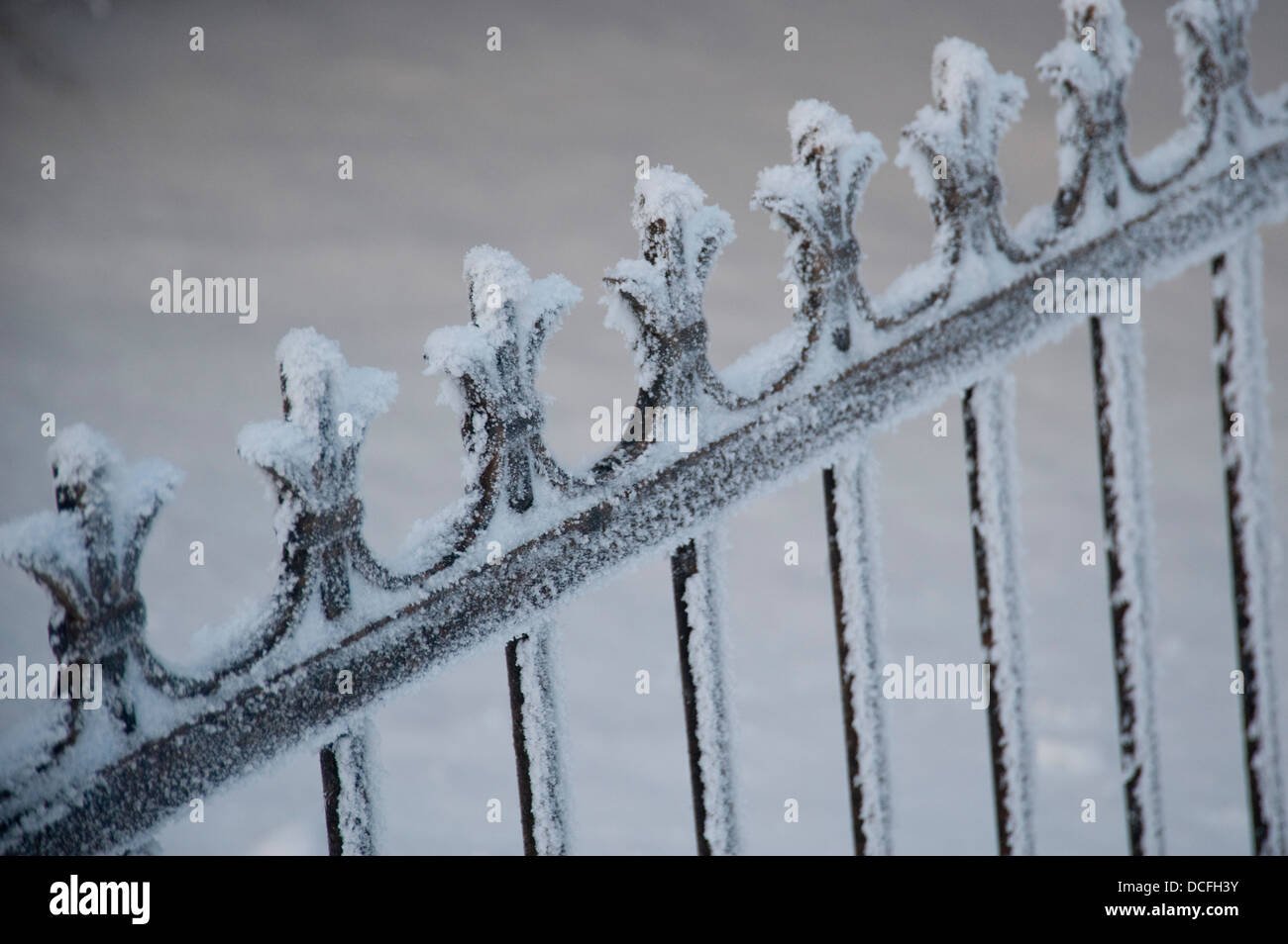Winnipeg, Manitoba, Canada; Snow-Covered recinzione in ferro Foto Stock