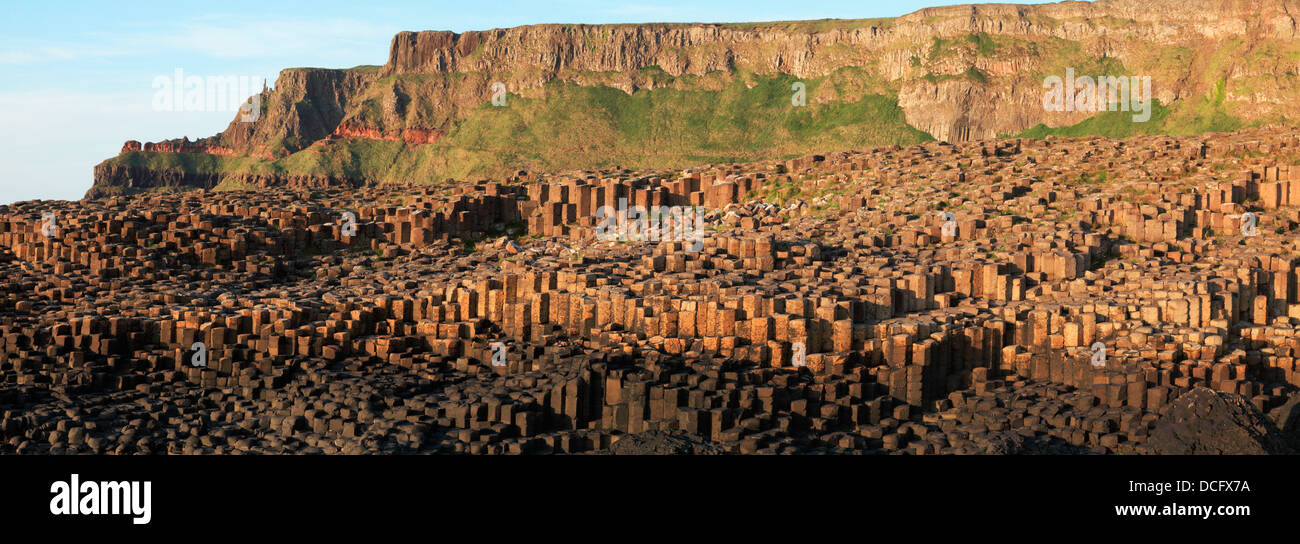Basalto naturale colonna formazioni di roccia; Giant's Causeway, County Antrim, Irlanda del Nord Foto Stock