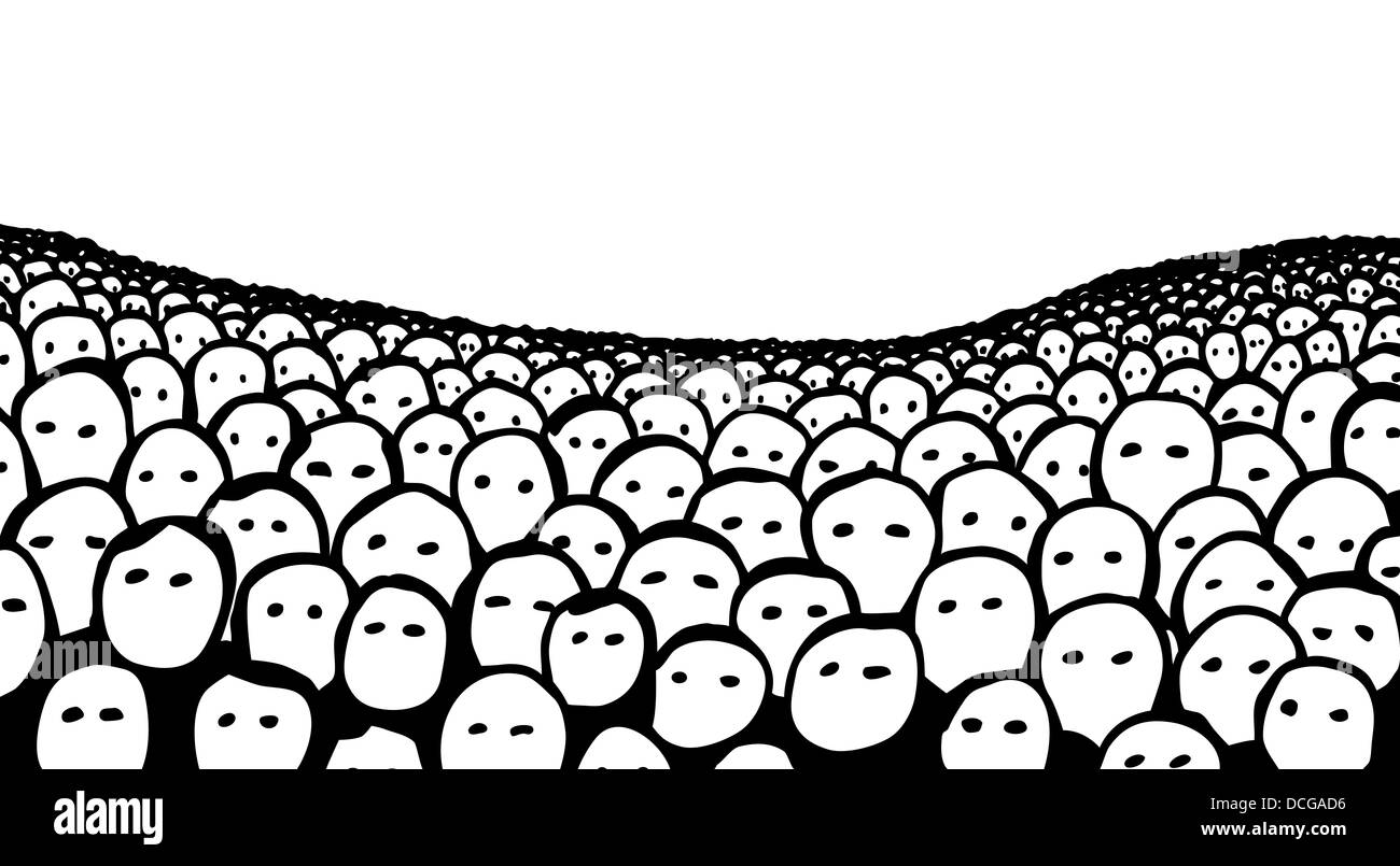 Illustrazione di un disegnati a mano la folla dei volti Foto Stock