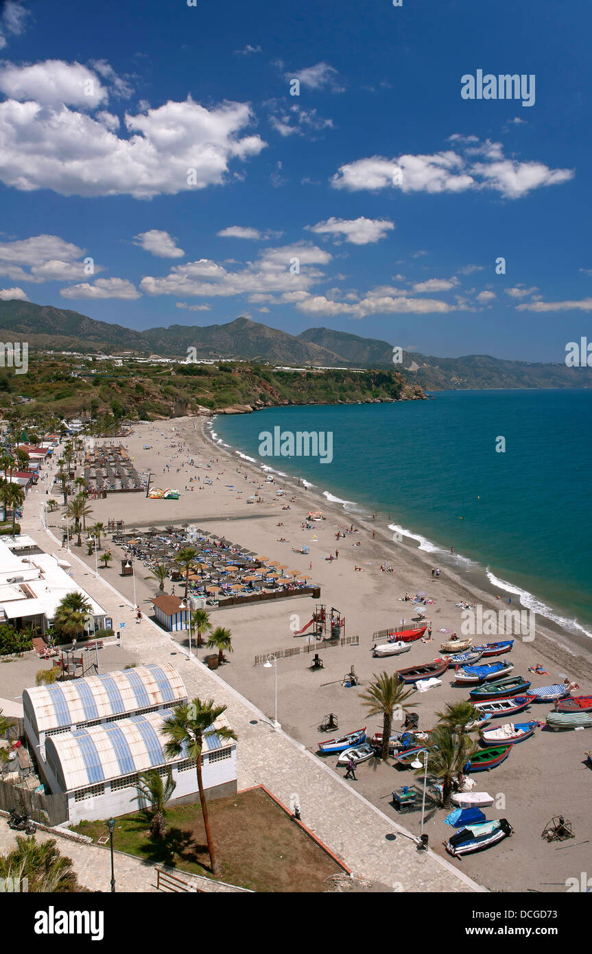 Spiaggia Burriana, Nerja, Malaga-provincia, regione dell'Andalusia, Spagna, Europa Foto Stock