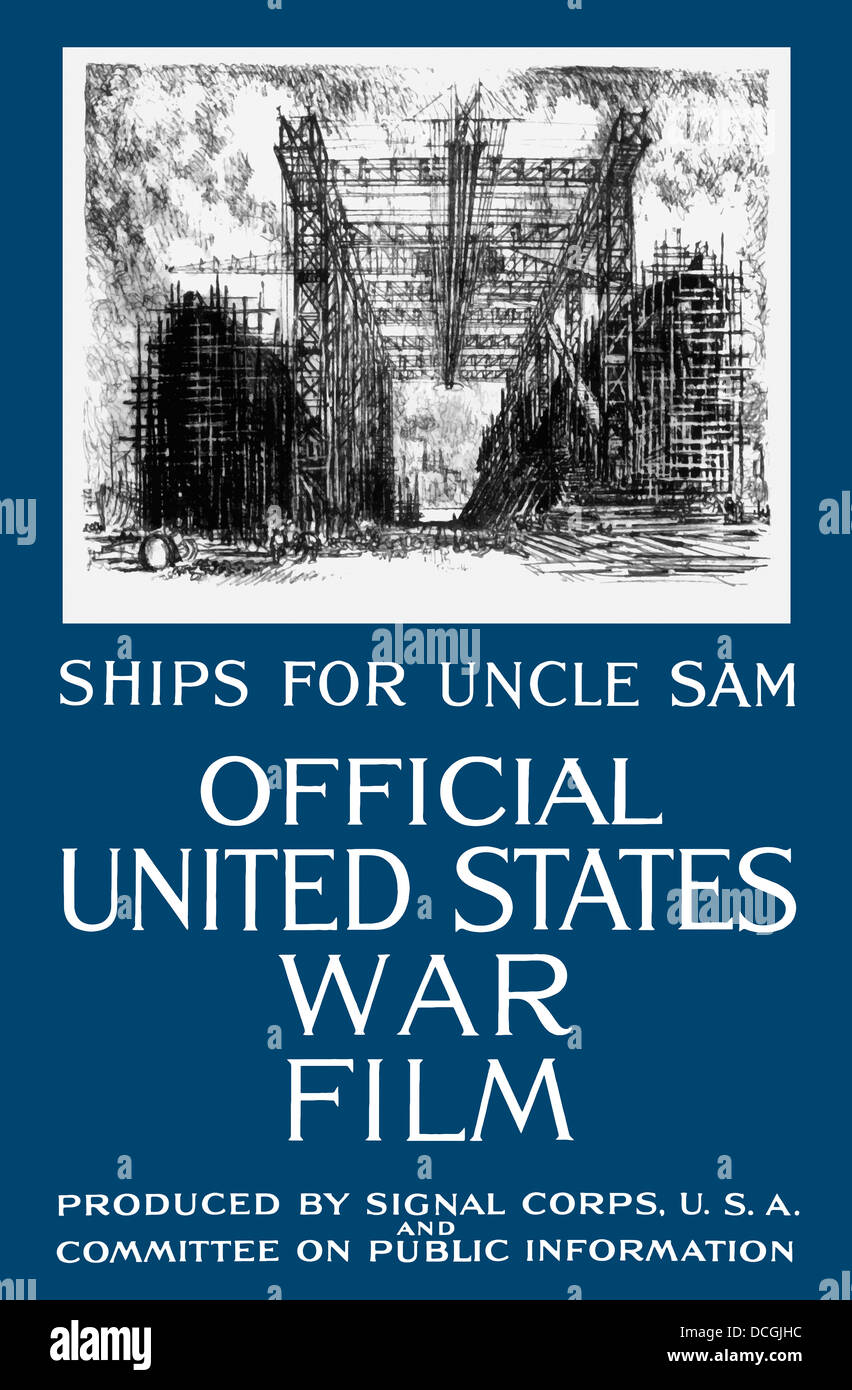Vintage la Prima Guerra Mondiale la propaganda poster dotato di un cantiere navale della marina militare. Foto Stock
