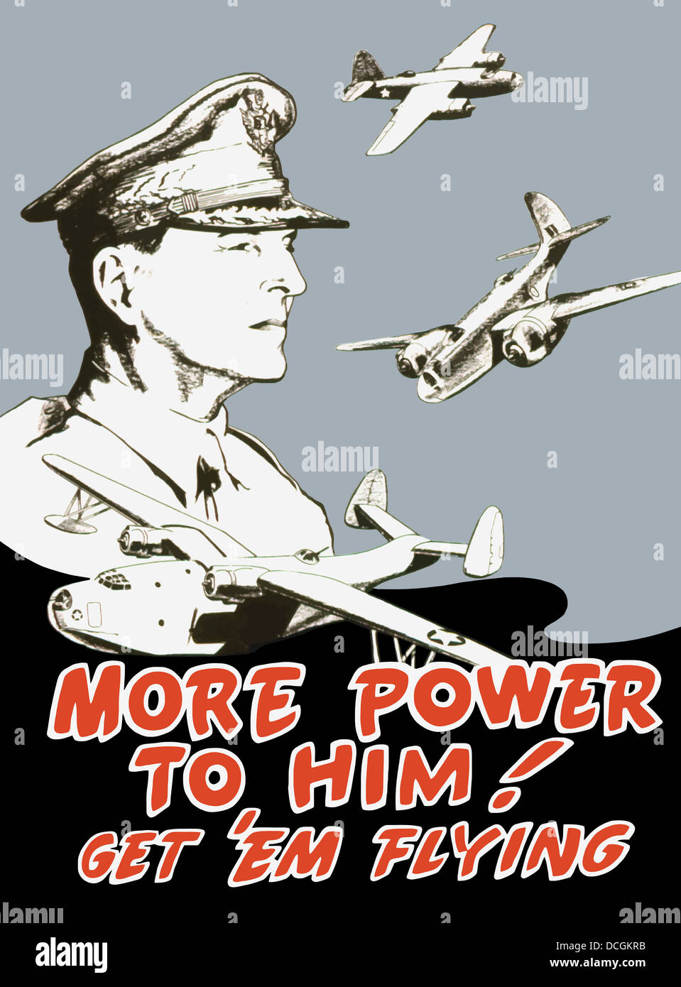 La II Guerra Mondiale il poster del generale Douglas MacArthur e piani del bombardiere. Foto Stock
