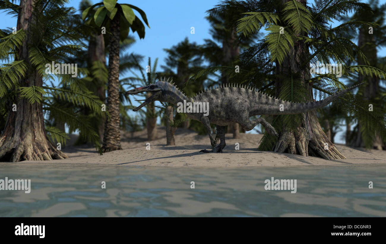 Suchomimus che corre lungo il litorale. Foto Stock