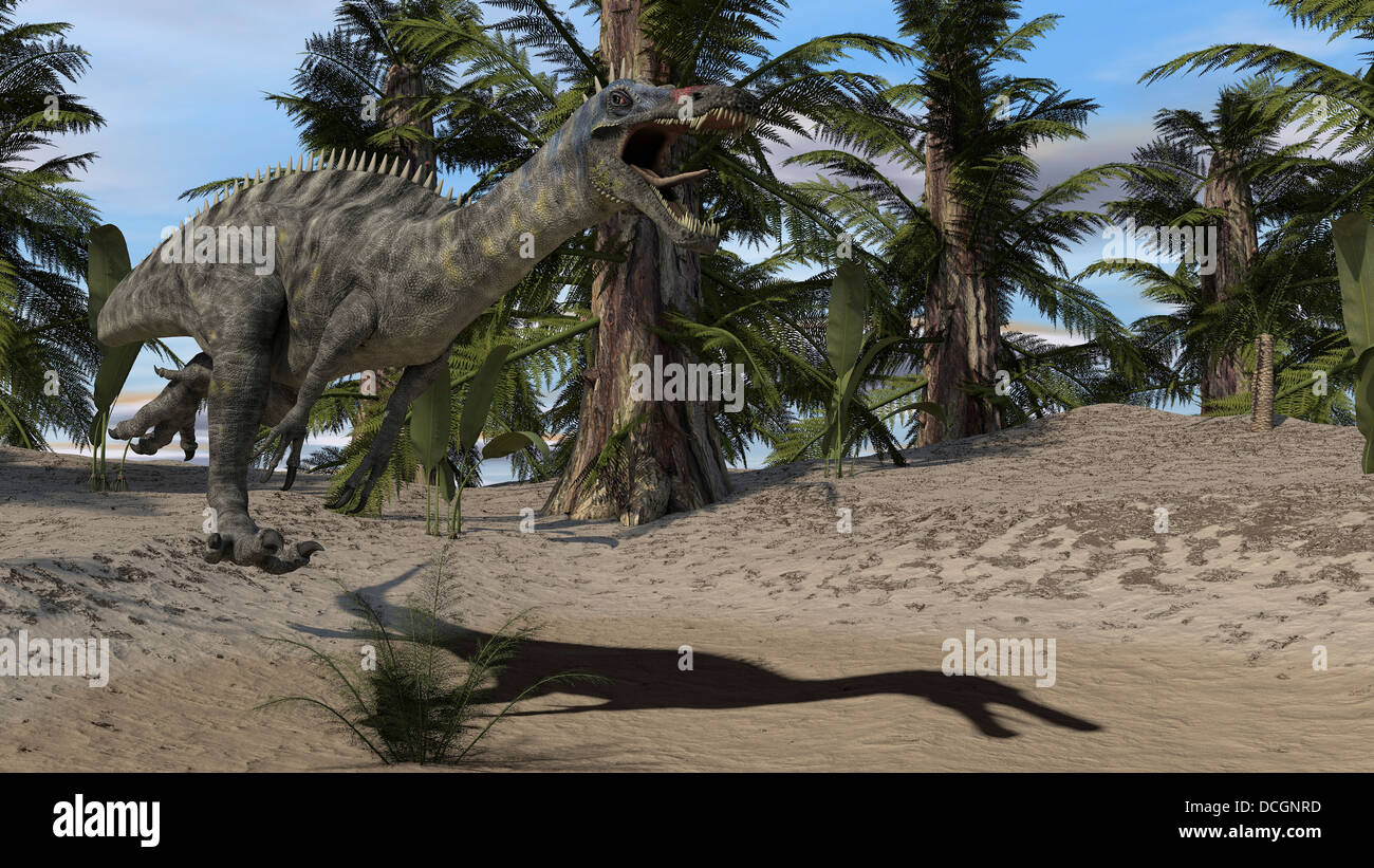 Suchomimus in esecuzione dopo il suo prossimo pasto. Foto Stock