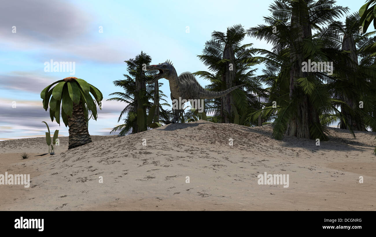 Suchomimus in un ambiente desertico. Foto Stock