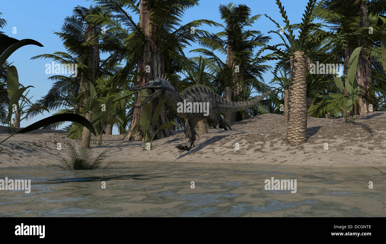 Suchomimus che corre lungo il litorale. Foto Stock