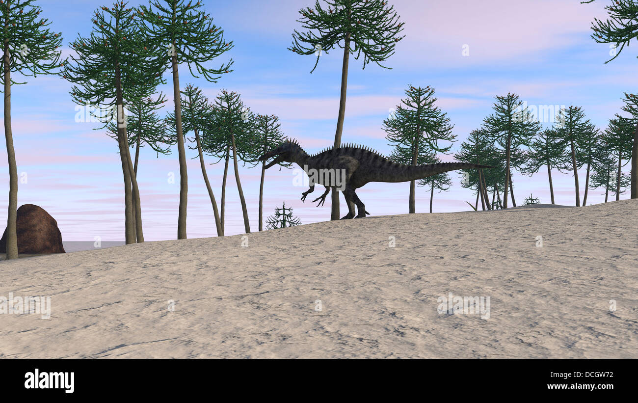 Suchomimus in un ambiente preistorico. Foto Stock