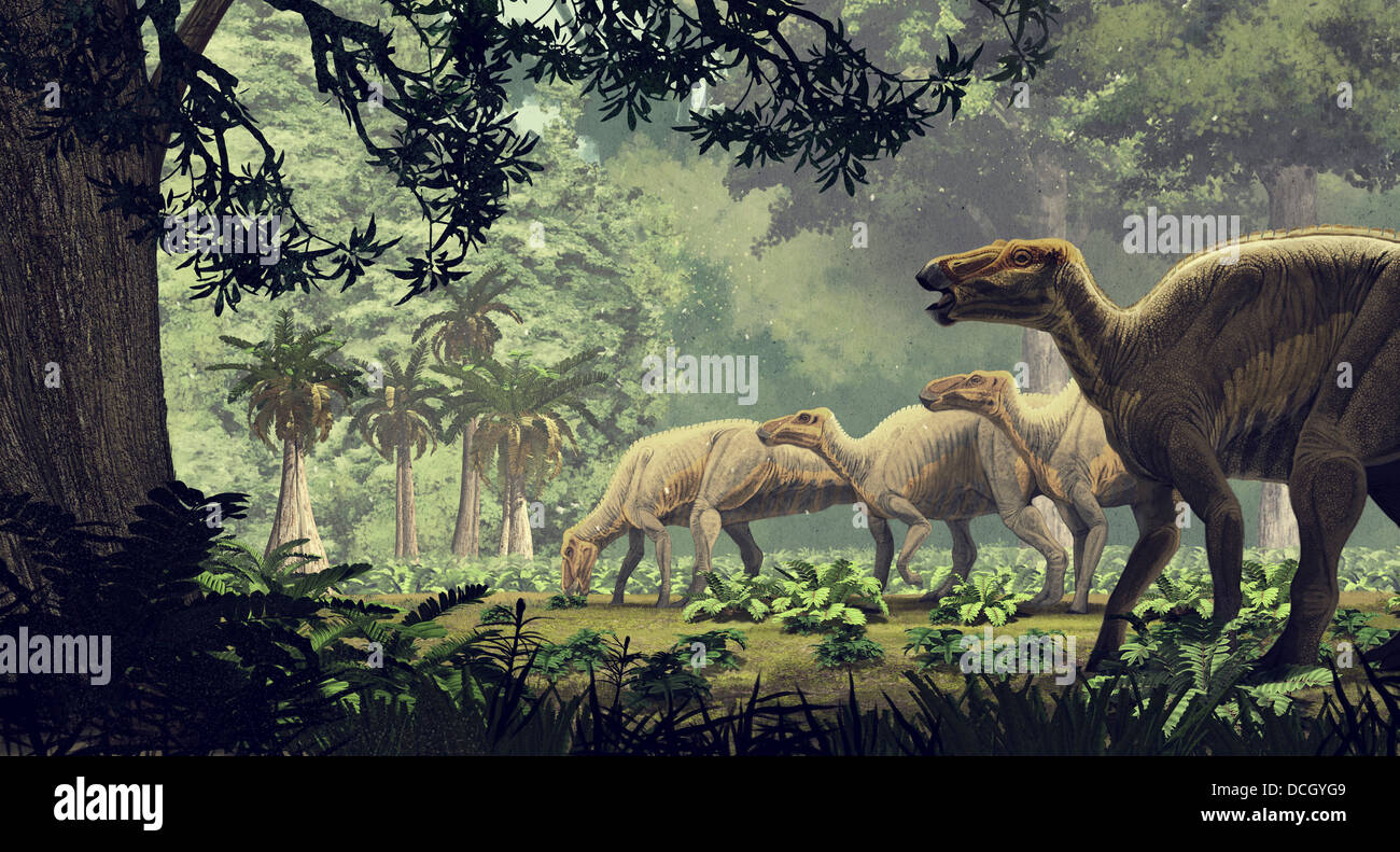 Edmontosaurus annectens, un saurolophine hadrosaur dal Maastrichtian (tardo Cretaceo) del Nord America. Foto Stock