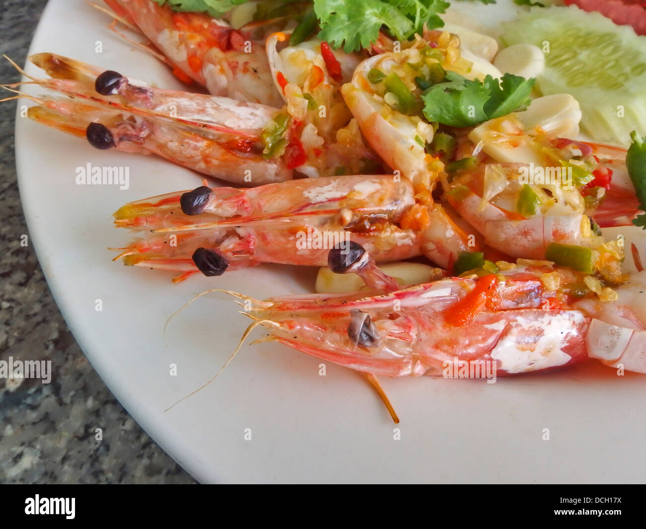 Piccante di gamberi alla griglia cucina tailandese Foto Stock