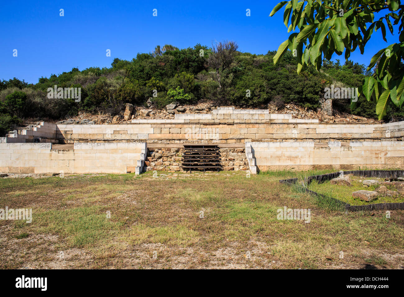 Agora e dello STOA dell antica Stagira, Grecia, luogo di nascita di Aristotele. Foto Stock