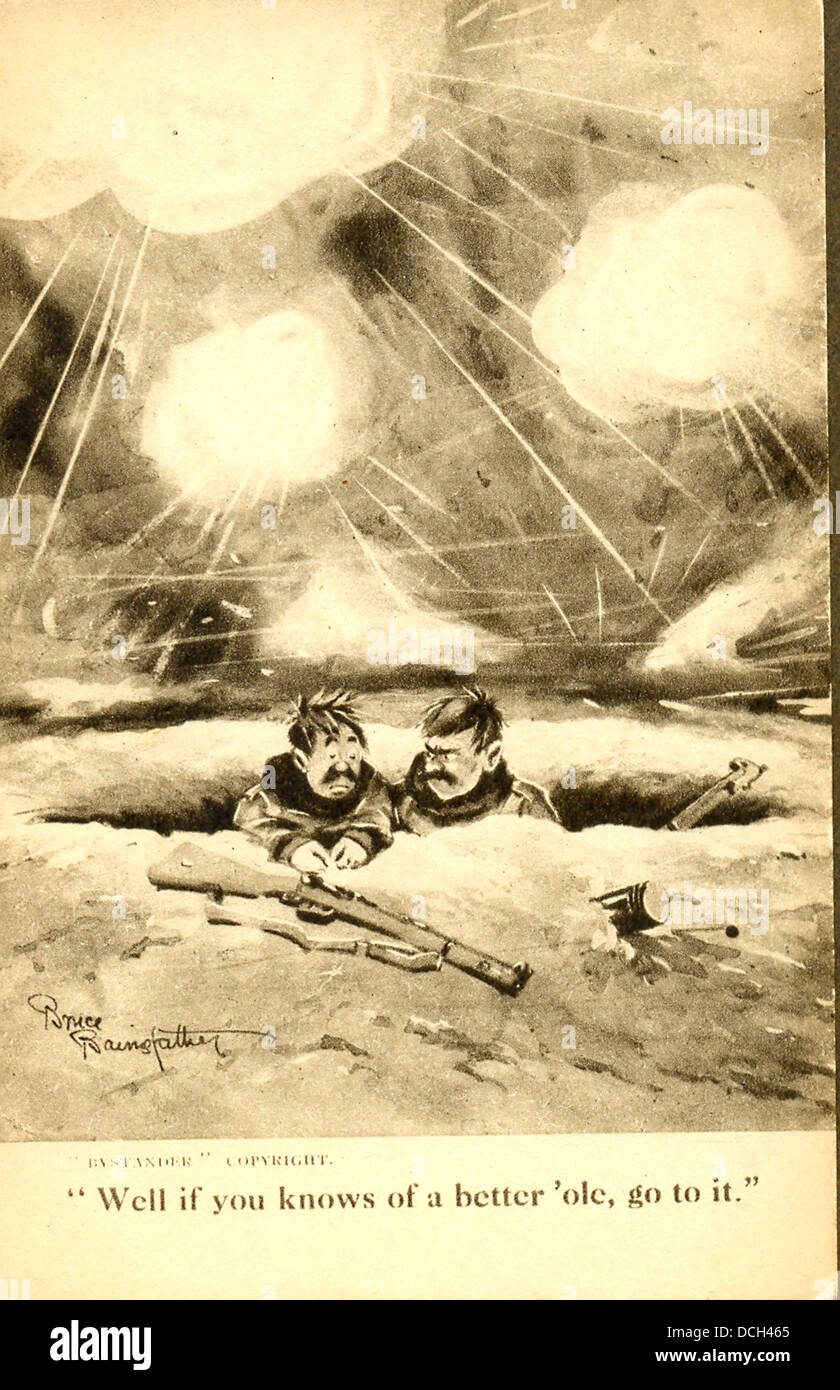 La guerra mondiale una cartolina di fumetti di Bert e vecchio Bill dall artista Bruce Bairnsfather Foto Stock