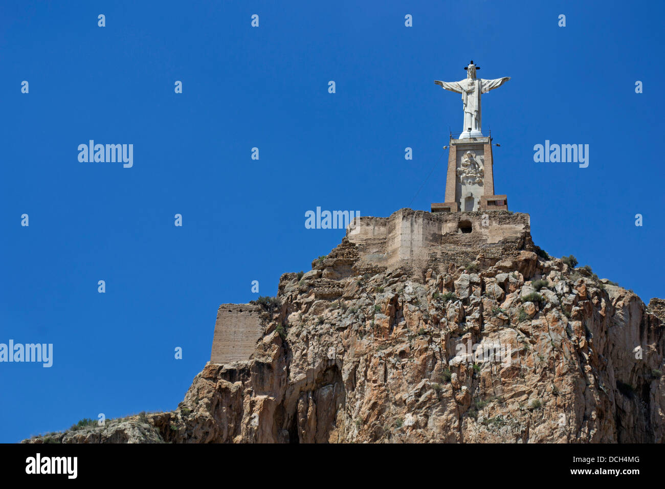 Il Cristo a coronamento di Monteagudo Castle, nella regione di Murcia, Spagna, Europa. Foto Stock