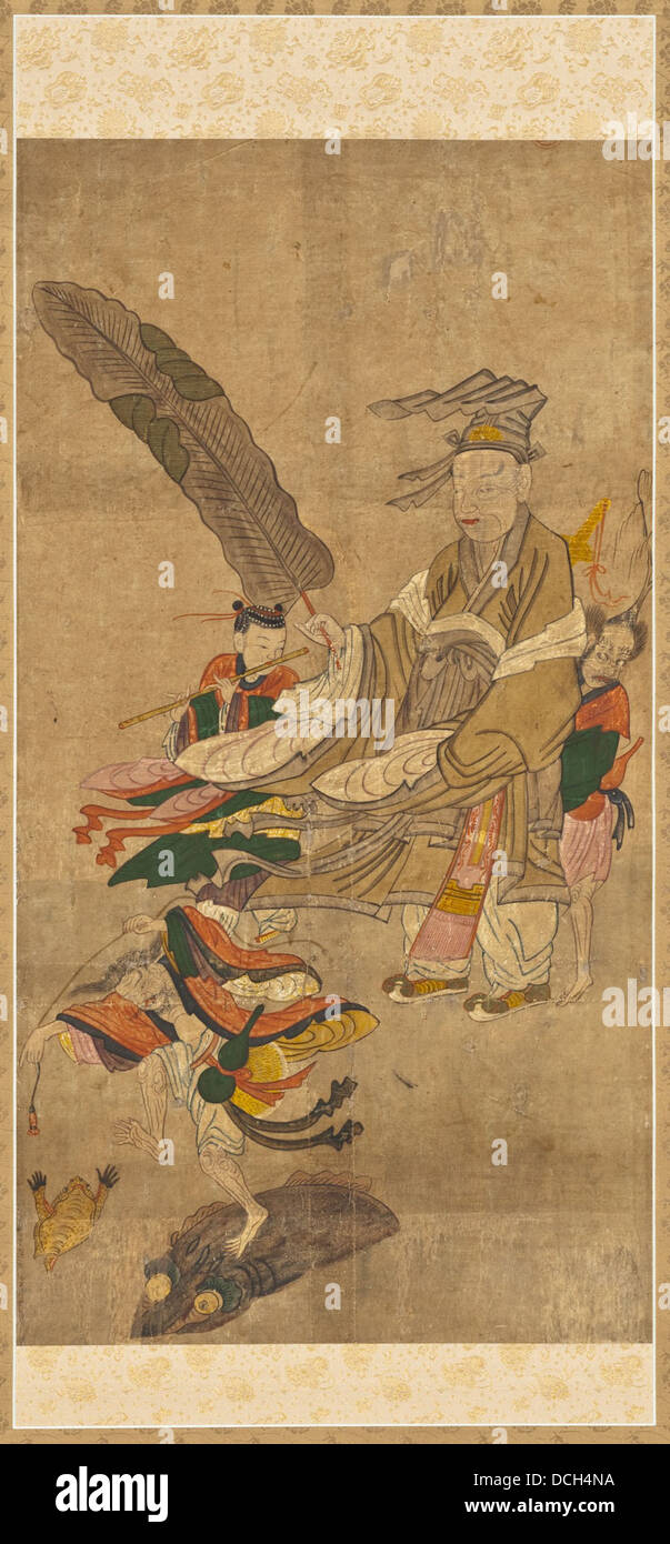 Questa opera rappresenta due immortali taoisti cinesi, Zhongli Quan e Liu hai, entrambi figure di spicco della mitologia taoista. Il pezzo è ospitato nella collezione LACMA e riflette l'arte religiosa tradizionale cinese. Foto Stock