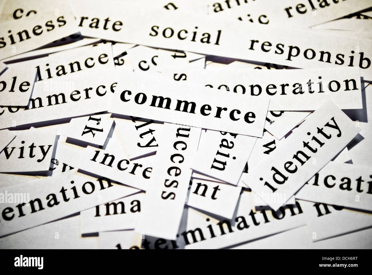 Commerce. Concetto di taglio-fuori parole correlate con le attività Foto Stock