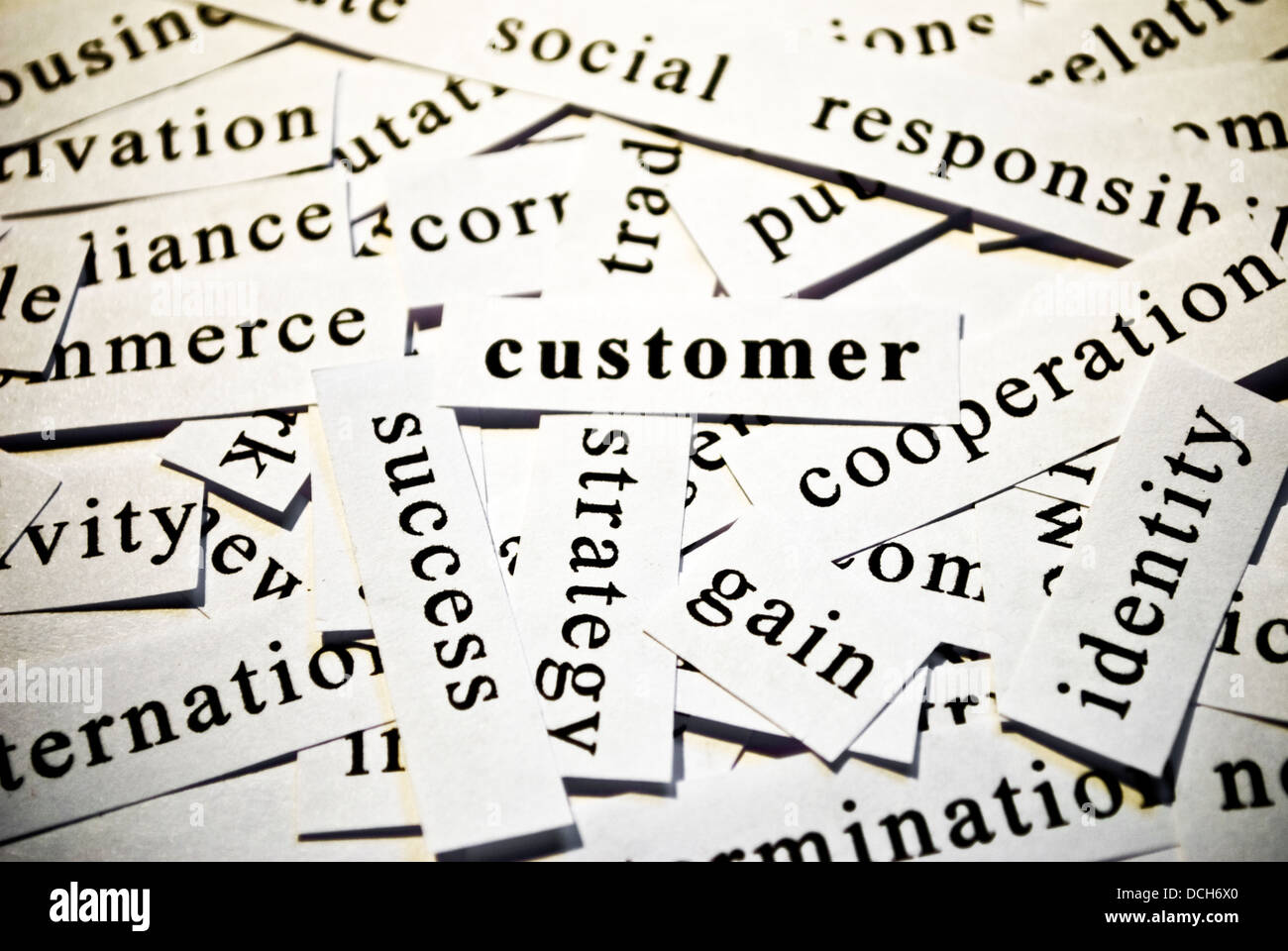 Il cliente. Concetto di taglio-fuori parole correlate con le attività Foto Stock