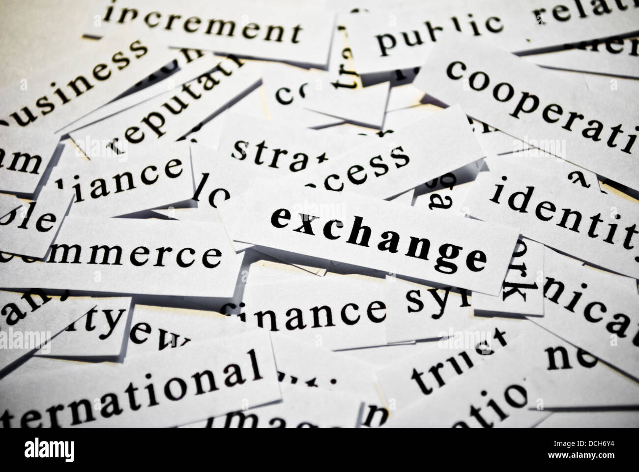 Exchange. Concetto di taglio-fuori parole correlate con le attività Foto Stock