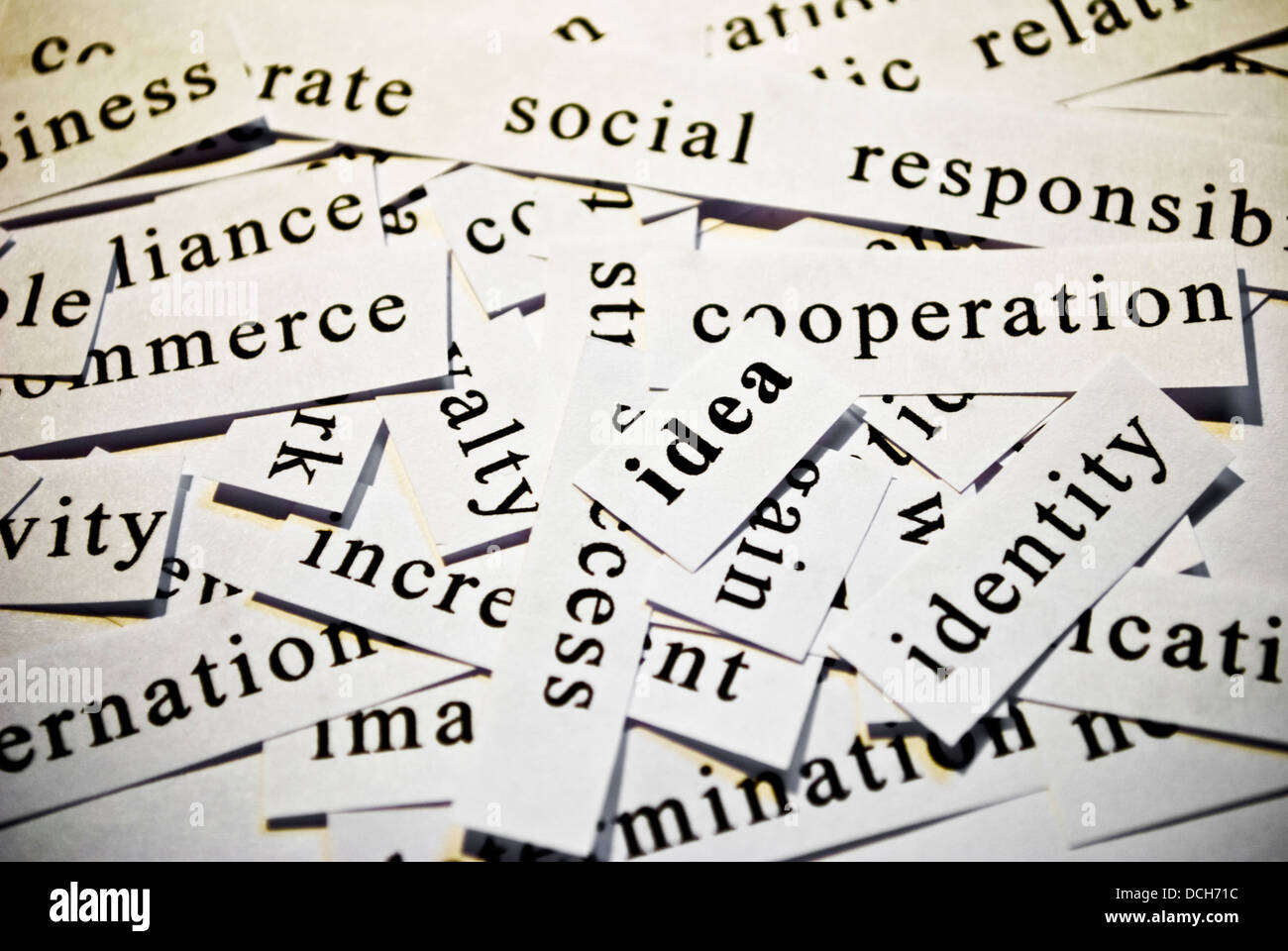 Idea. Concetto di taglio-fuori parole correlate con le attività Foto Stock